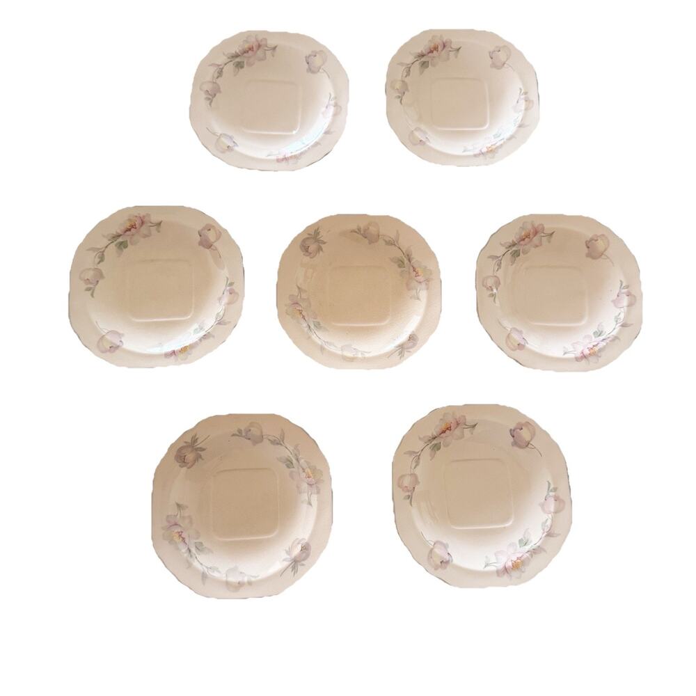 Vintage 1930s Pink Floral American Limoges Silver Moon Tea/Coffee Saucers 7